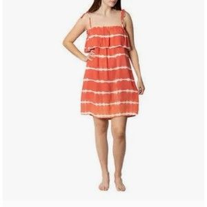 Hawaiian Tropic Sun Dress Women's XL Gauze Ruffle Cruise Beach Orange White NWT